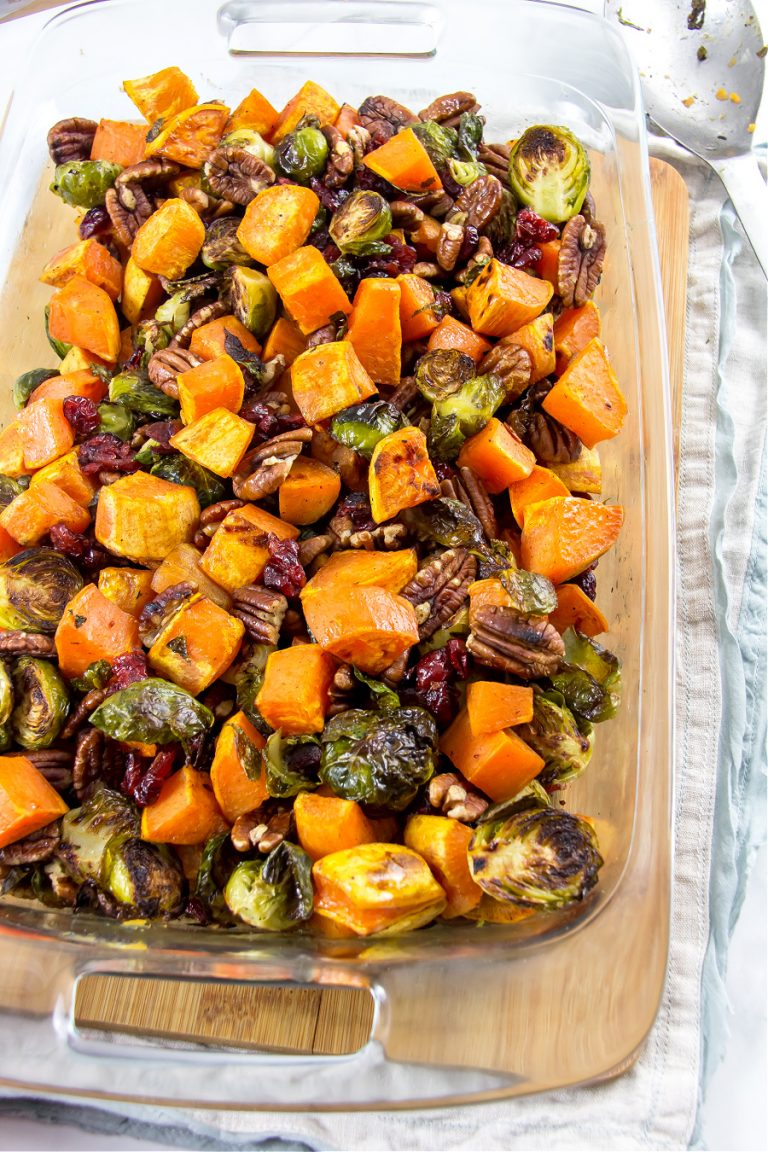 Roasted Sweet Potato Recipe With Brussels Sprouts | Tonya Staab